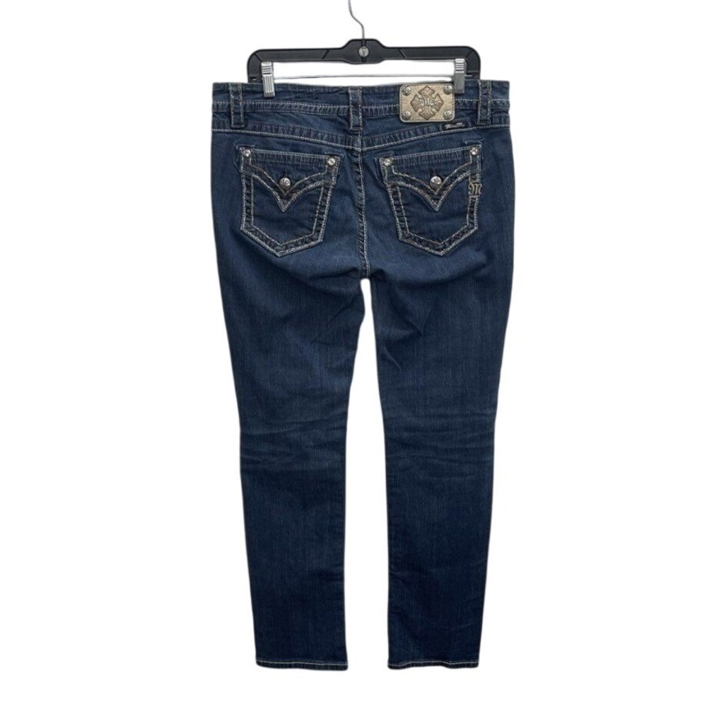 Miss Me Mid Rise Easy Skinny Blue Jeans JE8253ESR Dark Wash Rhinestone Size 31